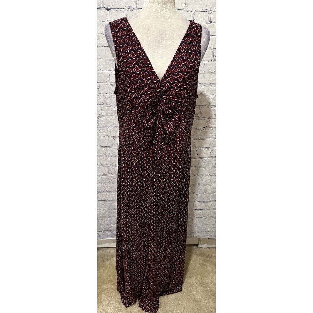 Ellen Tracy Maxi Sleeveless Rouched Front Circle Pattern Dress Size XL